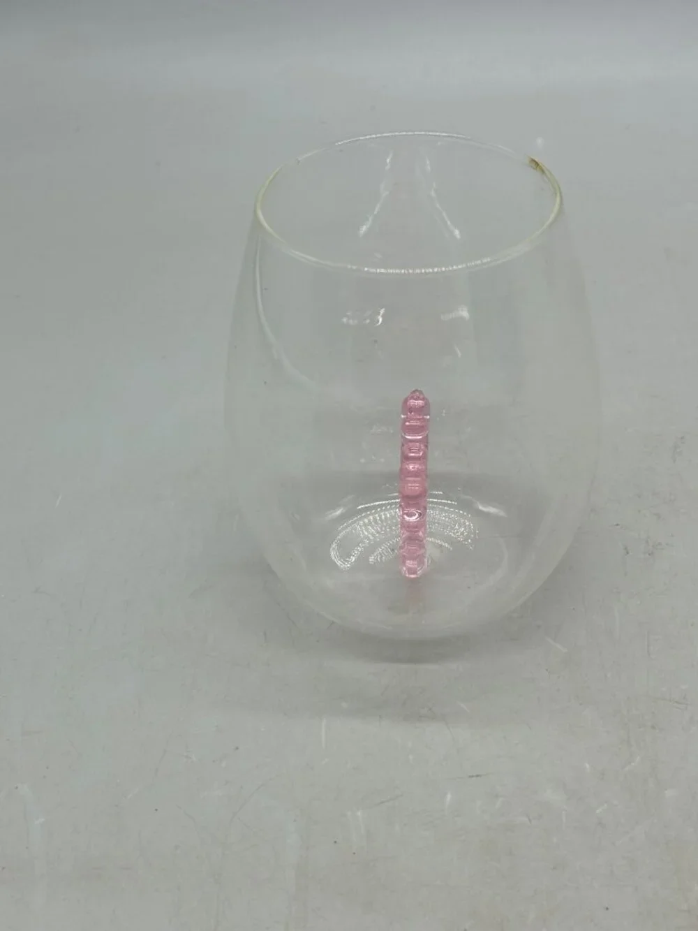 Unique Clear Glass Wine Tumbler With Pink snowflake inside Accent 4.25